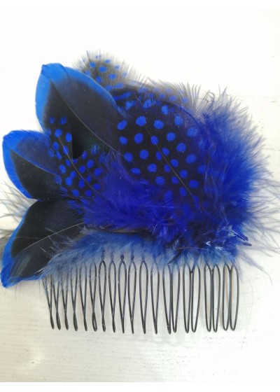 Украса за коса на гребен с пера в тъмно синьо за официални поводи Blue Bird of Paradise by Rosie
